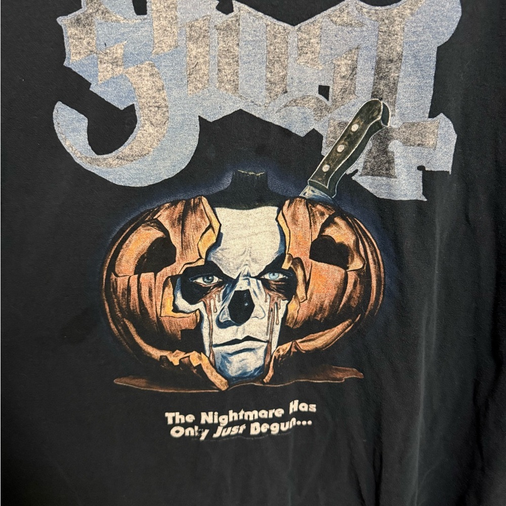 Ghost Band Black Graphic T-Shirt with Pumpkin Skull Design